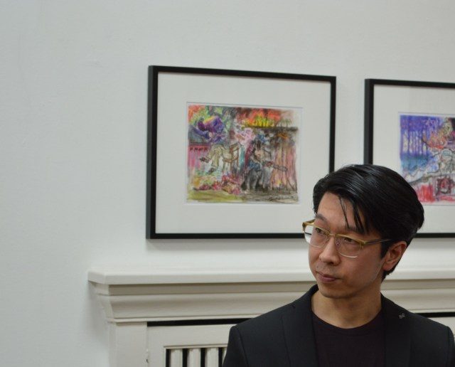 Ryo Kato at the opening of his exhibition: An Endless Story, Bengelsträter Gallery Düsseldorf (2017). Photograph: Moritz Niehues.