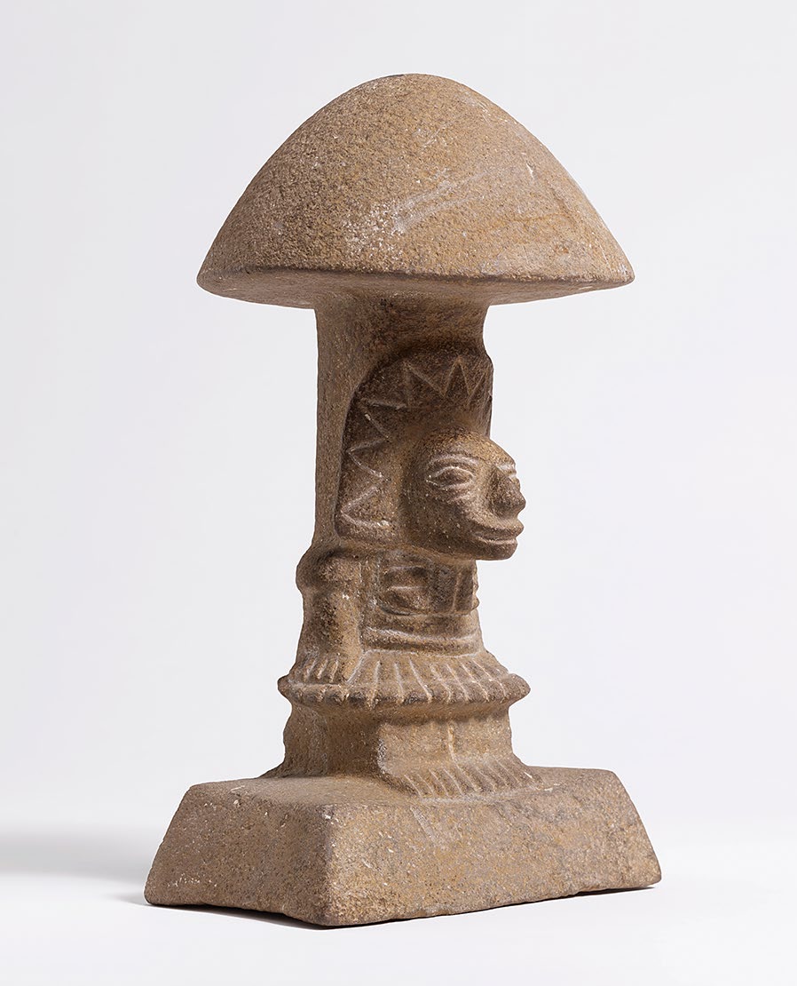 “Pilzstein” [mushroom stone] from El Salvador (300 BC-250 AD). The carved figure is emblematic for the consumption of psychedelic mushrooms and a testimony of how psychoactive substances played a decisive part in the cultural history of Meso and South America. Photo: Rainer Wolfsberger.